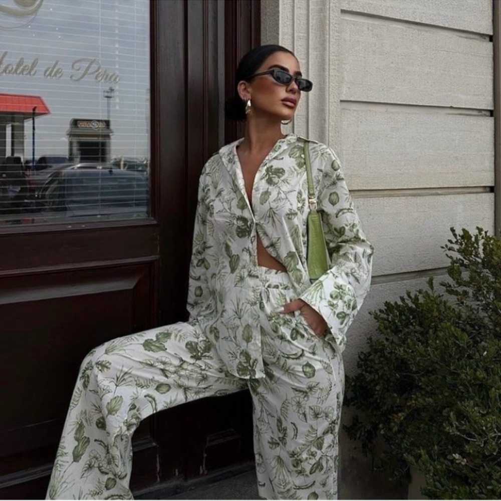 Zara 2 piece SET zw collection print pants and shirt